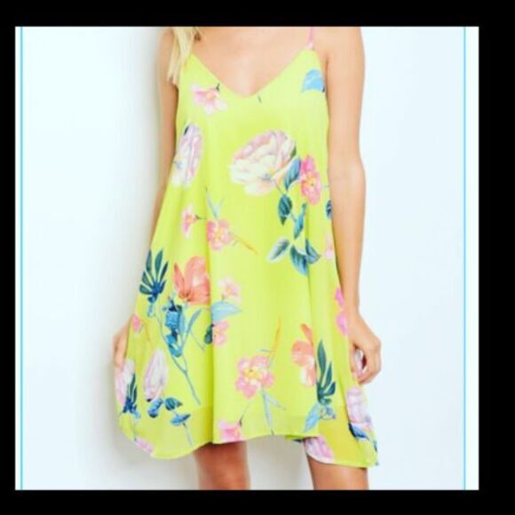 Peach Love California Dress Womens Size Small Green Floral Spaghetti Summer Mini - Picture 1 of 10